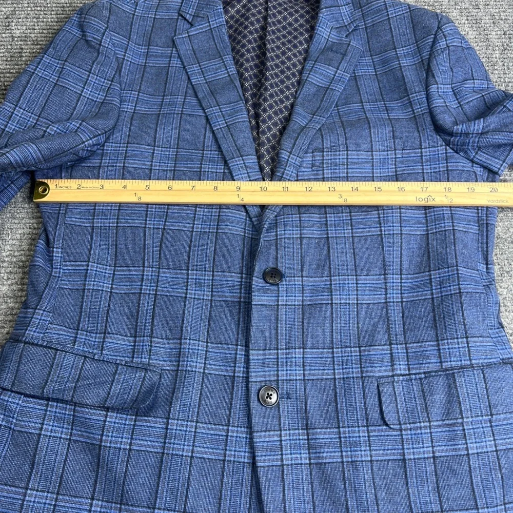 Crown & Ivy Mens Blue Plaid Cotton Blend Sport Coat Blazer 40R Two Button